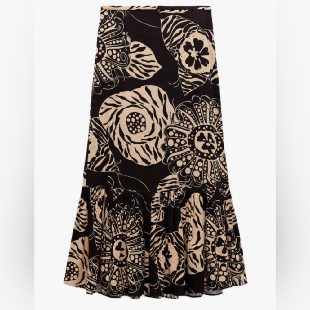 Christian Siriano Black & White Rayon Floral Skirt-Size L